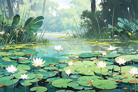 池塘盛开的睡莲图片
