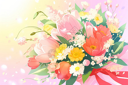 多彩的春季花束背景图片