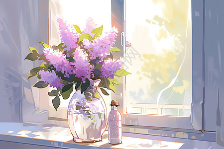 芳香的薰衣草和紫色丁香背景图片
