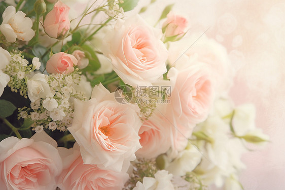 粉白色玫瑰花束图片