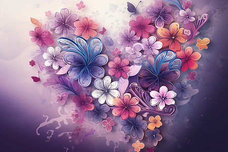 浪漫花卉与蝴蝶的绚丽幻境背景图片