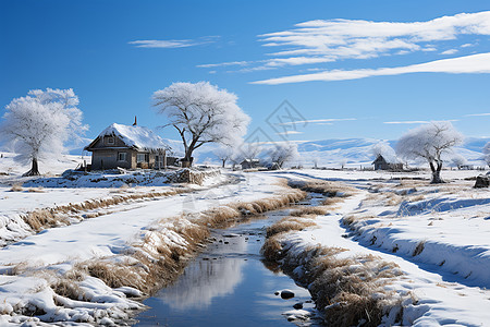 冬日雪地中一条河流背景