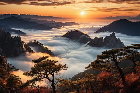 浓云翻滚黄山之美背景图片