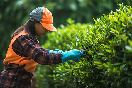 给植物修剪枝叶的工人图片