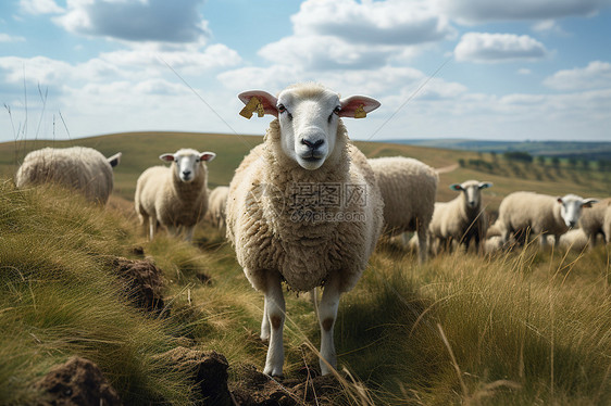 青青草地上一群绵羊图片