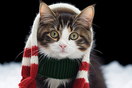 冬日里戴着围巾的猫咪图片