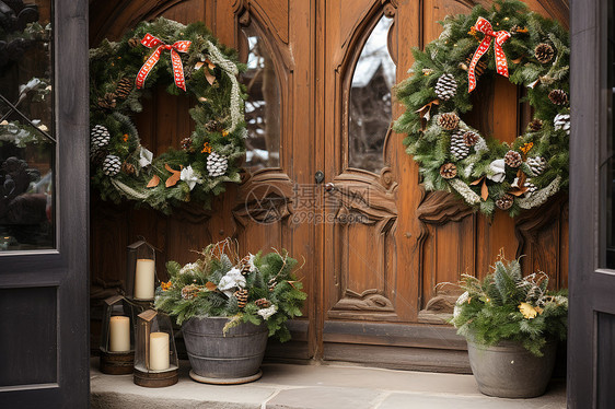 圣诞节的大门装饰图片