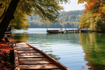 秋色湖畔的美景图片