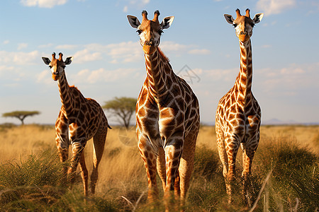 户外高草丛中行走的长颈鹿背景图片