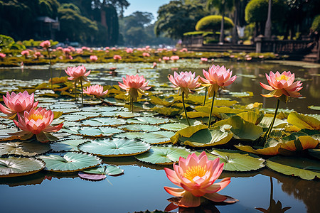 池塘里盛开的莲花图片