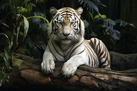 树木上的野生老虎背景图片