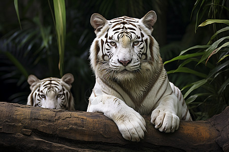 森林里的白色老虎背景图片