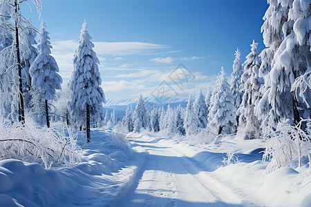 森林里的雪地道路图片