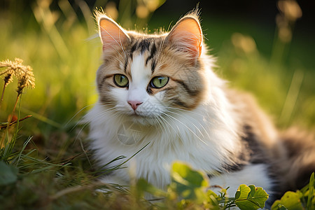 草地上可爱的猫咪图片