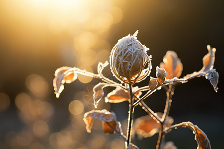 阳光照射的结冰植物背景图片