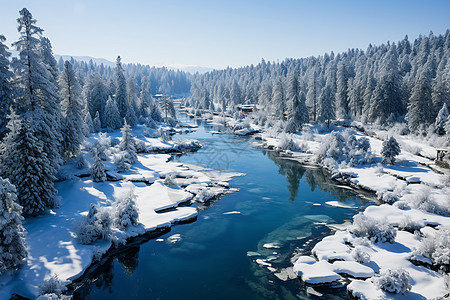 雪花覆盖的河流图片