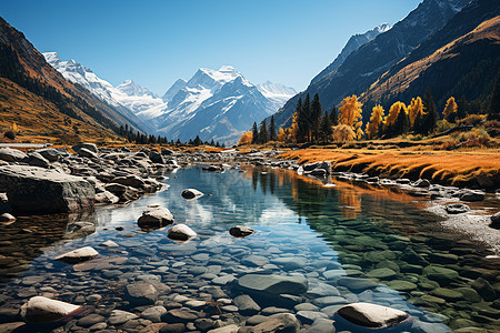 美丽的雪山河流图片