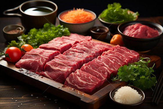 桌子上的生肉牛肉图片