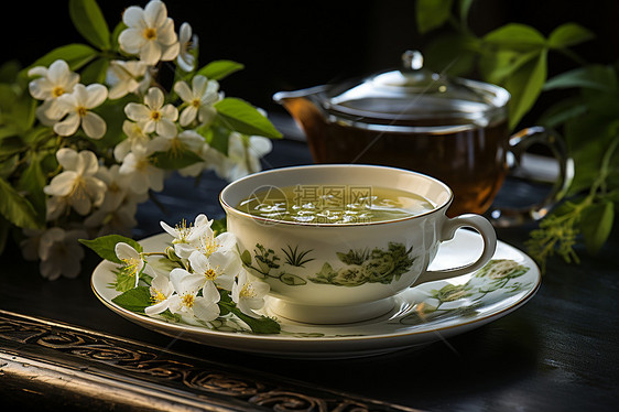 桌面上美味的白茶饮品图片