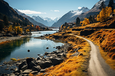 山谷间一条河流背景图片