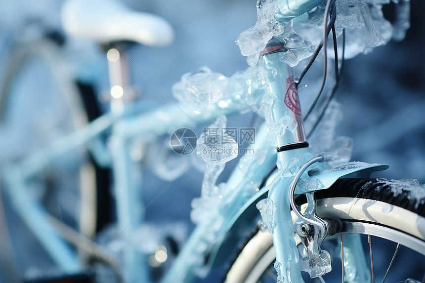 大雪下的自行车图片