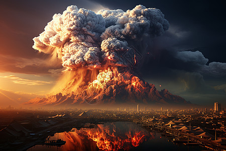 一座喷发的火山图片