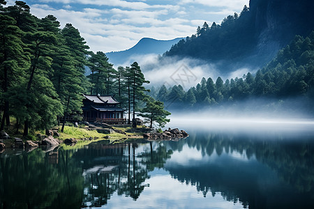 水乡风景云雾大山高清图片