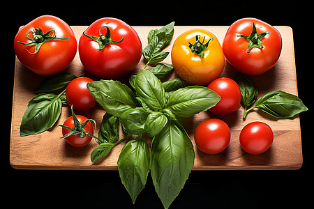 厨房的番茄和罗勒背景图片