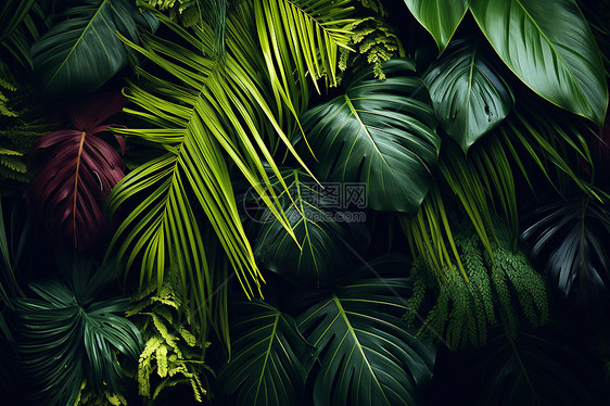 翠绿丛林中的热带植物图片