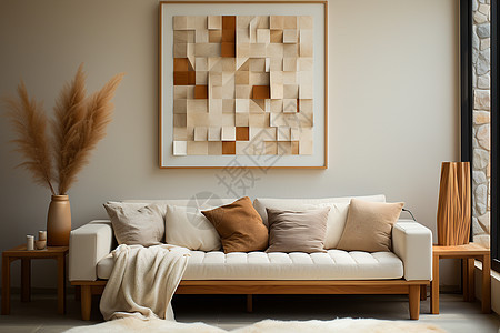 客厅沙发上的抽象挂画背景图片
