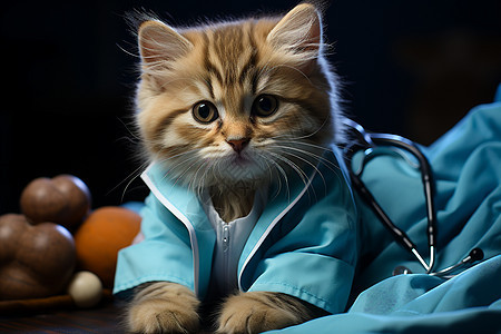 猫咪医生背着听诊器图片