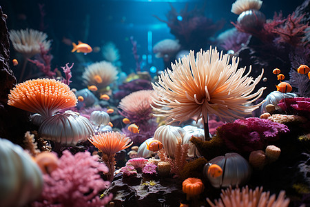 梦幻海底鱼群与珊瑚背景图片