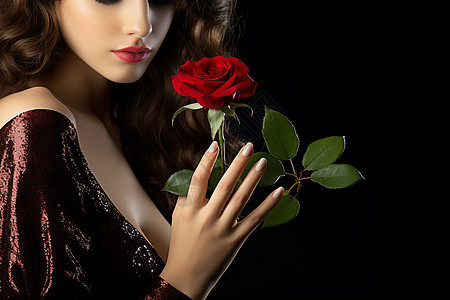 拿着红玫瑰的女人背景图片