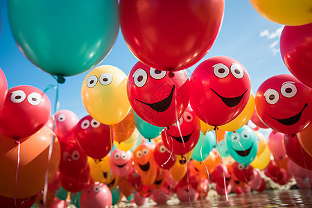 派对中的彩色笑脸气球图片