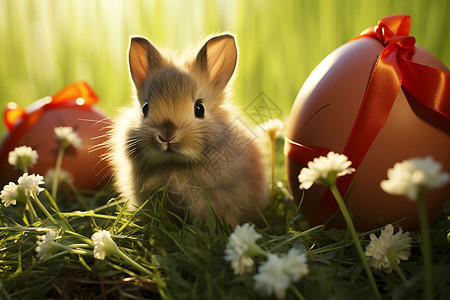 草地中的彩蛋和小兔图片