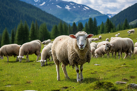山间放牧的绵羊背景图片
