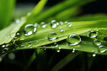 水滴覆盖的绿叶图片