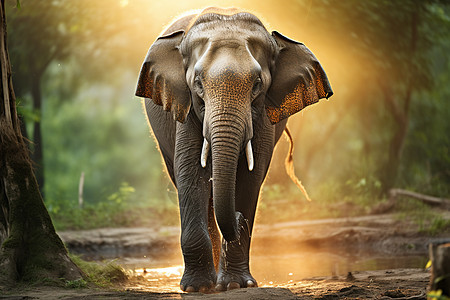 在泥土里面行走的大象图片