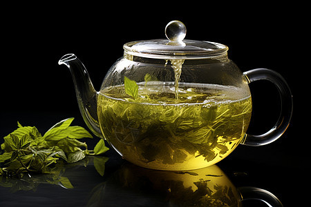 壶中泡制的健康茶叶背景图片
