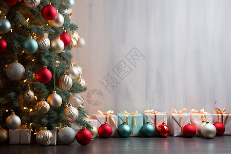 精美包装的圣诞树装饰背景图片
