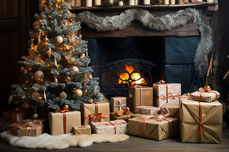 温馨的圣诞节壁炉装饰图片