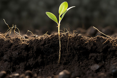 土壤中嫩绿的幼苗背景图片