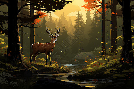 童话森林中的鹿图片