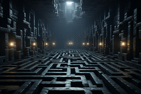 地下建筑抽象迷宫3D概念图背景图片