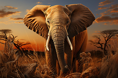 秋季荒野中的大象图片