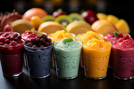 多样品种的水果冰沙背景图片