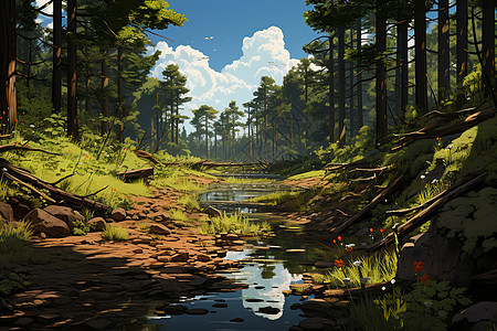 绚丽画卷的夏季森林艺术插图图片