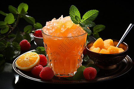 冰镇的柑橘汁背景图片