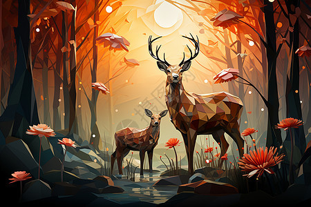童话乐趣的森林麋鹿插图图片