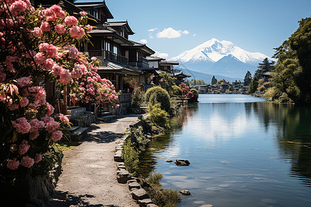 湖光山色中的建筑图片